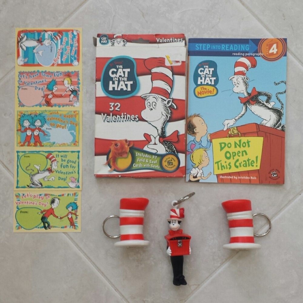 Cat in the Hat book, Valentines, 3 Keychains